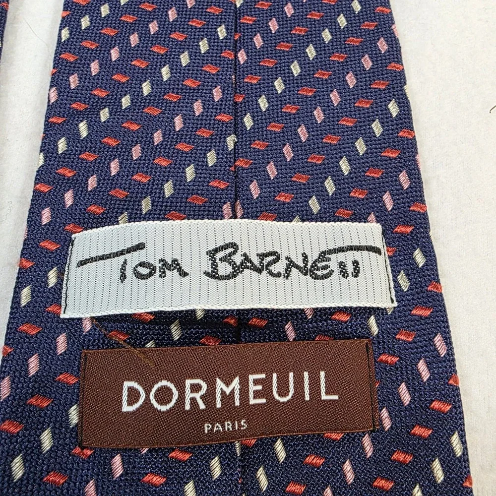 Tom Barnett Dormeuil Silk Tie Navy Blue Geometric Micro Pattern Made in France